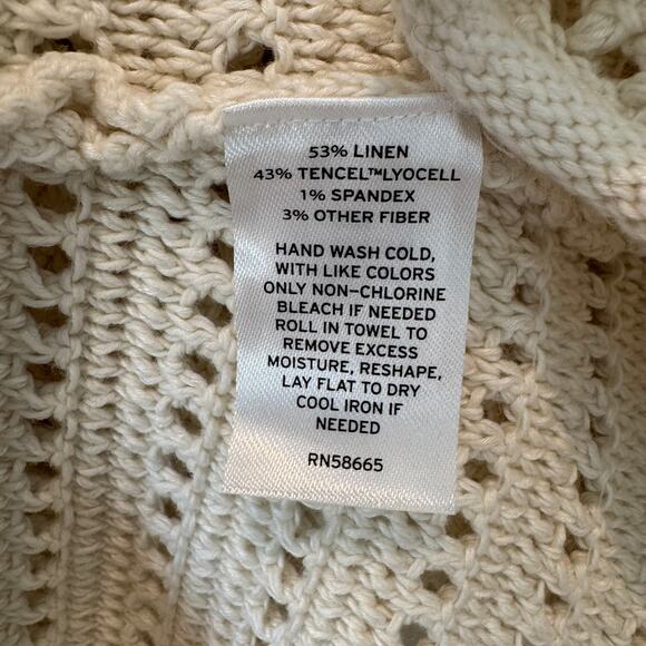 Treasure & Bond Flutter Sleeve Crochet Cream Linen Blend Sweater NEW Large - Picture 7 of 11